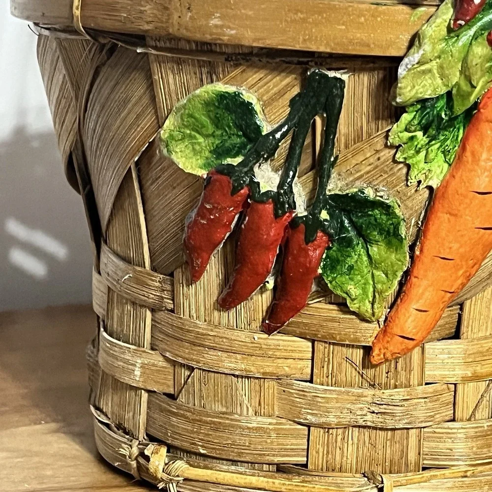 Vintage‎ Woven Style Basket Decorative Ceramic Vegetable Accents Farmhouse Decor